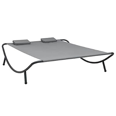 HKLGBVCR Outdoor Sun Bed Oxford Fabric Patio Lounge Bed with Powder-Coated Steel Frame, Includes Two Thickly Padded Removable Pillow Covers, Anthracite