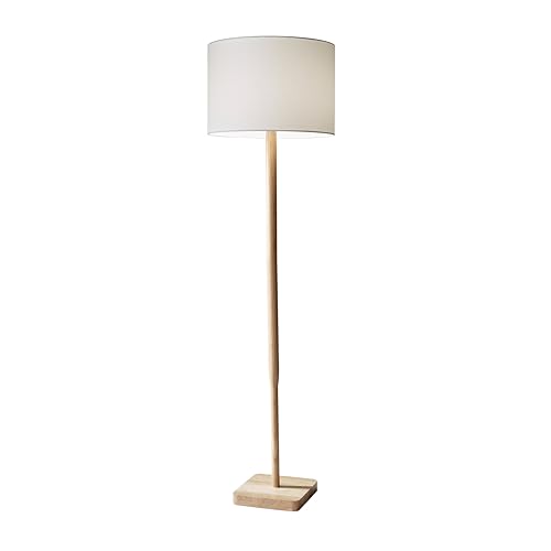Adesso Floor Lamp with Natural Rubberwood Base and White Linen Lampshade – 3-Way Adjustable Brightness, Lamp for Bedroom, Living Room, and House Décor, 58.5” x 16”
