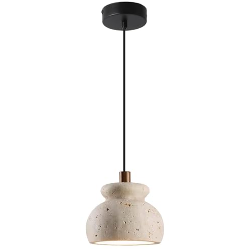 Lustre en travertin jaune Japandi et plafonnier suspension en pierre naturelle de 30cm pour cuisine
