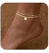 Bouzilli Initial Ankle Bracelets for Women 14K Gold Plated Dainty Layered Round Letter Anklets Be...