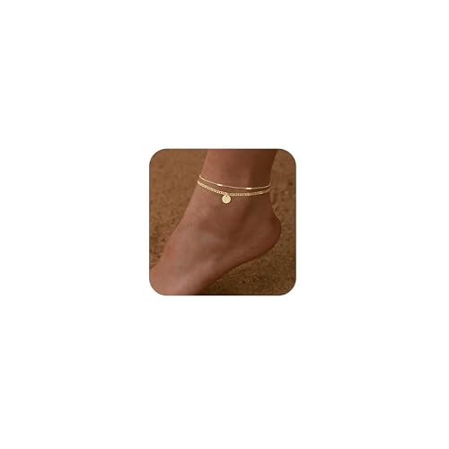 Image of Initial Ankle Bracelets for Women 14K Gold Plated Dainty Layered Round Letter Anklets Beach Jewelry Gift