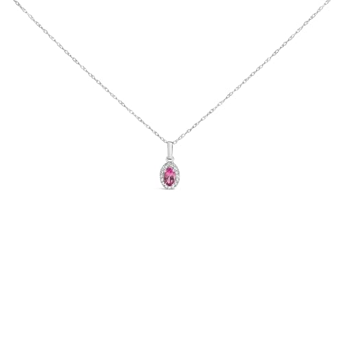 Haus of Brilliance 10K White Gold 5x3mm Pink Tourmaline and Diamond Accent Halo Oval Shape 18" Pendant Necklace (I-J Color, I1-I2 Clarity)
