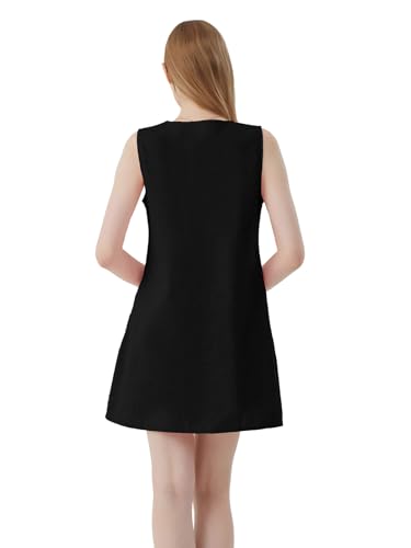 Image of hibshaby Womens Summer Cotton Linen V Neck Short Dress 2025 Sleeveless Mini Dress Casual Tank Dress Sundress with Pockets