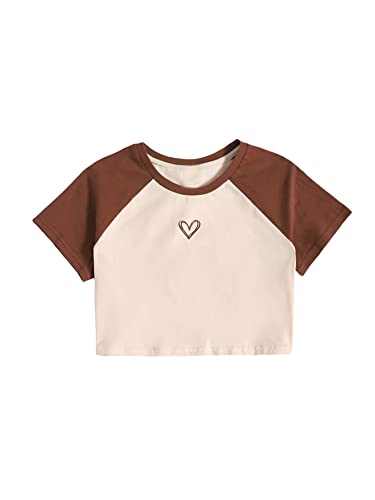 Image of Floerns Girls Summer Print Short Sleeve Round Neck Crop Tops Tee Shirts