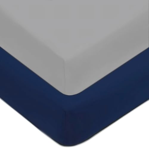 American Baby Company 2 Pack Fitted Crib Sheets 52 x 28 - Ultra Soft Microfiber Crib and Toddler Bed Sheets Gray/Navy Neutral for Boys & Girls
