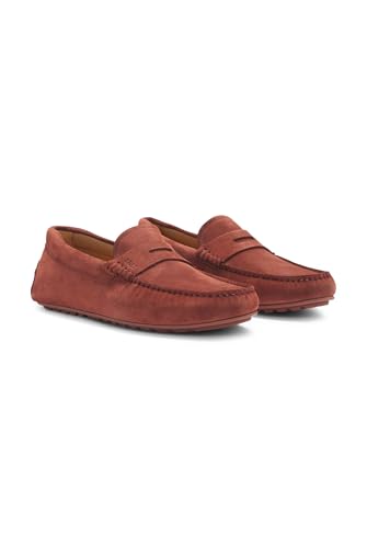 BOSS Mens Noel Mocc Portuguese-Crafted Moccasin Loafers in Suede with Penny Trim Size2