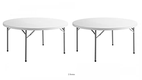 2 Pack! 60 in. White Round Folding Table Round Tables for Parties Plastic Circle Table Outdoor Round Folding Table Foldable Round Table Portable Bar Table for Party Folding Desk Round Fold Up Table