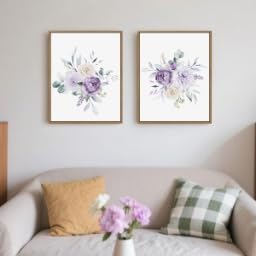 Toile aquarelle florale pivoine violette lianyibo lot de 2 affiches murales 50x70 cm sans cadre
