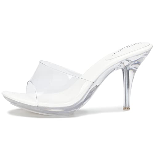 Image of NBUUNBU Silver Clear Heels For Women Dress Shoes Transparent Strap Sexy Stilletos Heels Open Toe High Silver Heeled Sandals Pump Mules