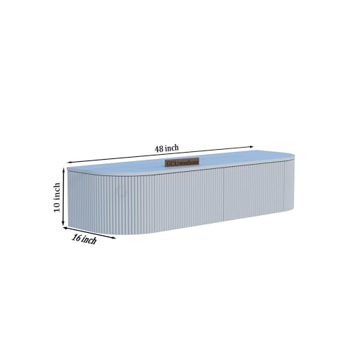 Image of 48 Inch Wall Mounted Floating TV Unit with Storage Cabinet for Living Room | Modern Wooden Entertainment TV Cabinet for LED TV up to 55 Inch | Wall Mounted TV Console Unit | White Finish
