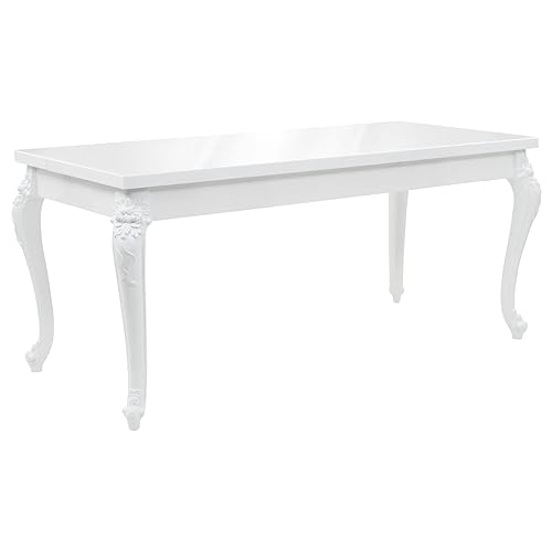 QINXIXINAIXI Mesa de comedor de 179 x 89 x 81 cm de color blanco brillante de MDF con 4 patas estables, elegante mesa de cristal para comedor, escritorio moderno, fácil de limpiar y montar