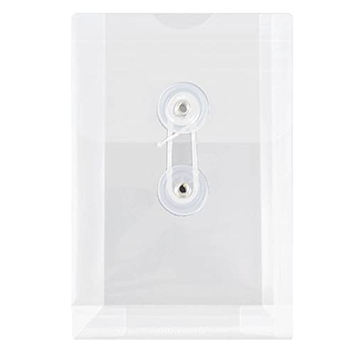 JAM PAPER Plastic Envelopes with Button & String Tie Closure - 4 1/4 x 6 1/4 - Clear - 12/Pack