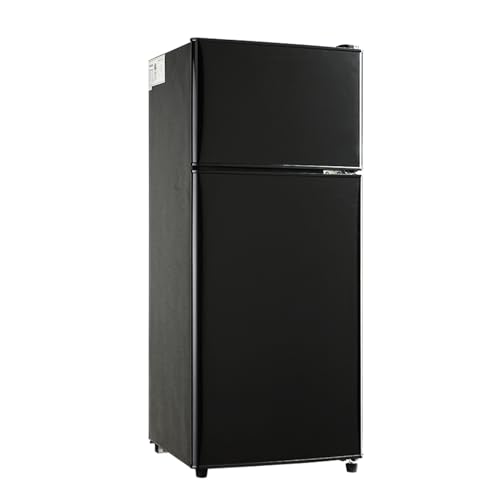 Kazigak Compact Refrigerator, Mini Fridge with Freezer with Double Door, 3.5 Cu.Ft Small Refrigerator with 7 Level Adjustable Thermostat for Dorm, Apartment, Office (Black)