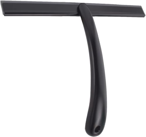 Stainless Steel Wiper, Rubber Scraper Cleaning Tool, Non-porous And Rust-proof Design, Multi-surface Glass Cleaning, Suction Cup Floor Scraper (Long Handle Drop Shape Scraper Black)
