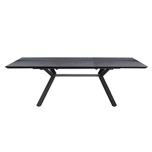 Acanva Expandable Dining Table for 6-8 Seat, Modern Rectangle Design with Extension Leaf for Kitchen Restaurant, Thicker Top and Carbon Steel Pedestal, 70.9''(+23.6)x35.5''x30'', Black