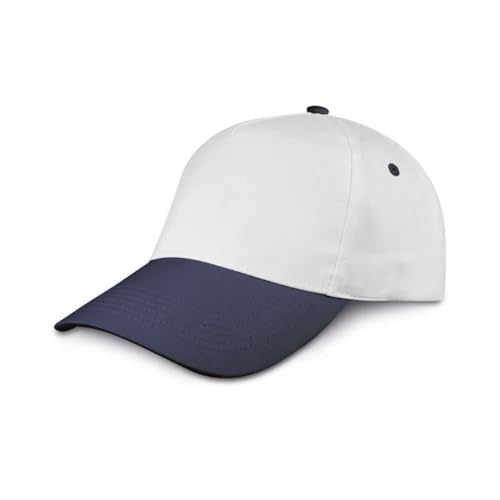 Generico Gorra de béisbol de 5 paneles de algodón de colores, Blanco Con Visera Azul Marino, Talla única