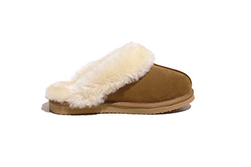 Reissner Lammfelle | Engel Hausschuhe Nadine | Pantoffel | Veloursleder | Innenfutter echtes Merino Lammfell | mit Fellkranz | Camel 39