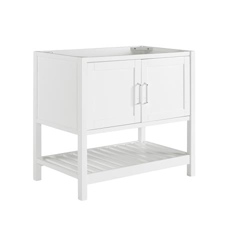 Image of Alaterre Furniture Bennet Bathroom Vanity Cabinet with Soft-Close Shaker Doors and Open Shelf - 36-Inch Freestanding Wood Vanity Without Sink - Single Sink Base (White)