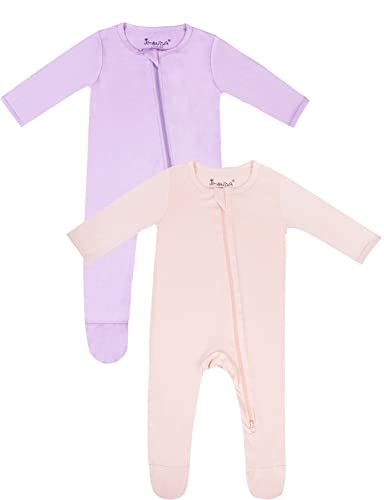 Image of Jimonda Bamboo Baby Pajamas,Unisex Boys Girls One-Piece Footies,Long Sleeve Sleepers 2-Way Zip closure Romper