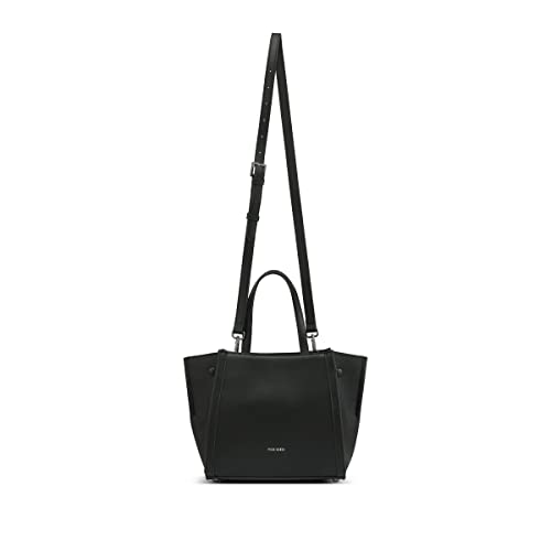 Pixie Mood Valentina 13.5 x 9 Vegan Leather Expandable Small Tote Bag, Black