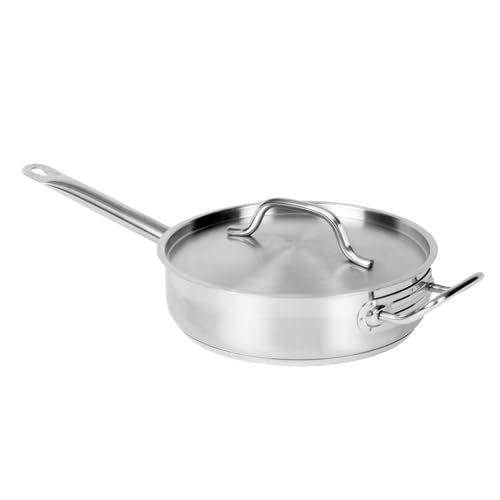 A-to-Z Supply SLSAP050 Induction Saute Pan, 5 Quart, with Cover, Welded Handle with Helper Handle, encapsulated Base, 18/8 Stainless Steel, NSF