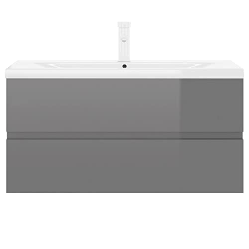 vidaXL-Mueble-con-Lavabo-Armario-Tocado-Fregadero-Aseo-Cuarto-de-Bano-Inodoro-Ducha-Banero-Mobiliario-Robusto-Estable-Aglomerado-Gris-Brillante