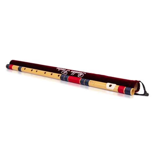 Image of Radhe Flutes | E Natural Right Handed Base Bansuri | Tuned With Tanpura A=440Hz | PVC Flute + Velvet Cover + Hindi & English Flute Lessons | PERENT (Beige Flute With Dark Blue & Red Threads)