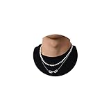 TOSGMY Collar de perlas para hombre, collar de cruz de eslabones cubanos en capas, cadena de acero inoxidable, gargantilla de perlas sintéticas, colgante de brújula, juego de 3 collares para hombres y