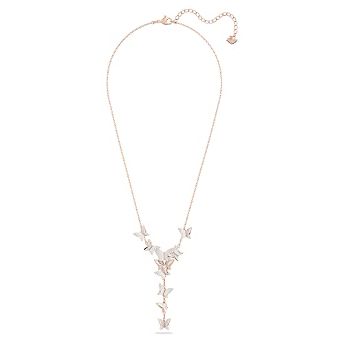 Swarovski Lilia Y necklace, Butterfly, White, Rose-gold tone plated2