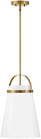 Lark Tori 83053LCB Single Light Pendant Light, Open Modern Farmhouse Tapered Shade Allows Light Out of the top and Bottom, Lacquered Brass and Cased Opal Shade