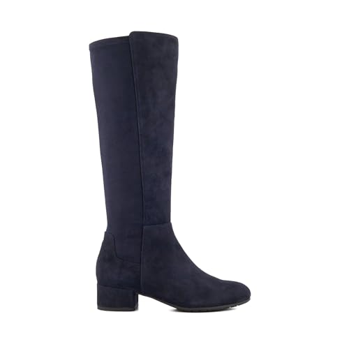 Image of Dune London Ladies Women's TAYLA Stretch-Suede Knee-High Boots Size UK 5 Navy Block Heel Suede Knee High Boots