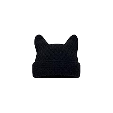 Cat Ear Beanie Y2K Striped Punk Crochet Hat Fairy Grunge Alt Headwear Accessories, Black, Medium Cover