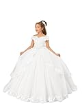 Chyrbaby Pageant Dresses for Girls - Off Shoulder Flower Girl Dress with 3D Flowers First Communion Dress White, 16