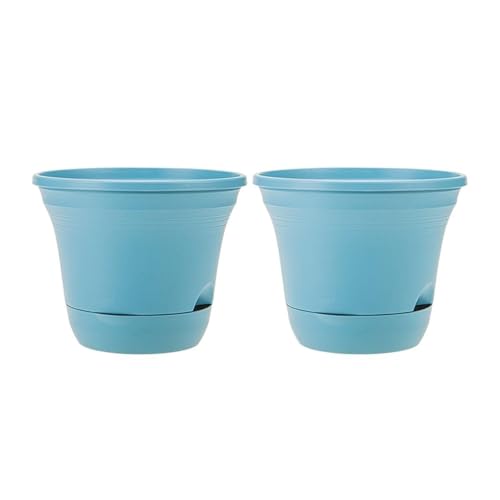CMQTHINGS Macetas Juego de 2 maceteros Resina plástica Macetas autoabsorbentes Grandes 7/9 Pulgadas Decoración del hogar(Blue,20cm)