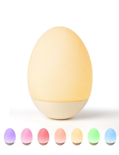 NICKLUC Baby Night Light for Nursery: Egg Touch LED Night Lights Stepless Dimming with Warm White and 7 RGB Colors Rechargeable Portable for Infant and Kids Bedroom Breastfeeding Sleep Aid Tap Lamp
