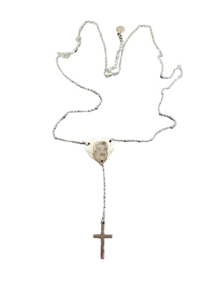 Collier ras du cou chapelet et médaillon cœur 22 mm gravure photo haute définition