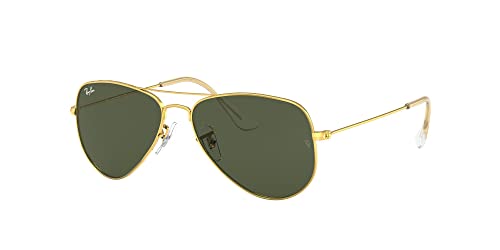 Ray-Ban Unisex RB3044 Aviator Small Metal Aviator Sunglasses, Gold/G-15 Green, 52 mm