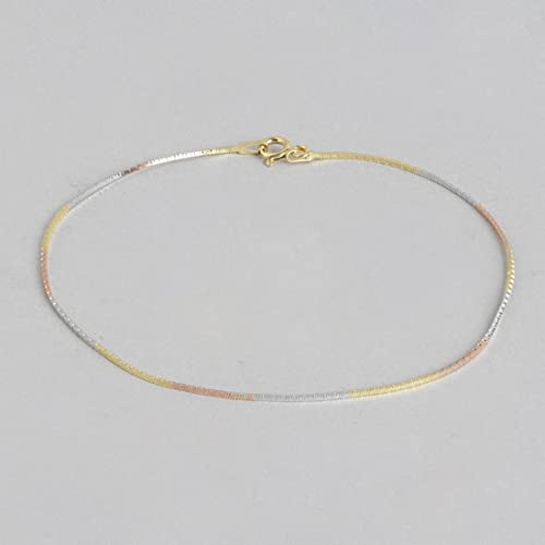 Image of ZAVYA 925 Sterling Silver Modest Minimal Triple Tone Plating Chain Anklet (Single) | Gift for Women & Girls | With Certificate of Authenticity & 925 Stamp
