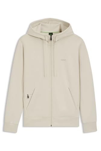 BOSS Mens Full Zip Hoodie Long Sleeve Cotton Open White S