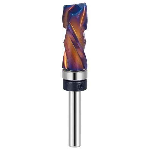 SpeTool Coated Compressiom Flush Trim Router Bit 1/4 Shank, Top Bearing Flush Cut Router Bit for Woodworking Trimming Template