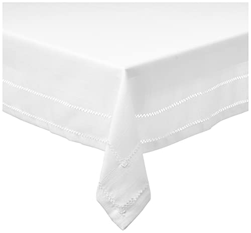 Hem Stitch Embroidered Vintage Design Tablecloth White 54" By 72" Oblong/Rectangle #TOP23