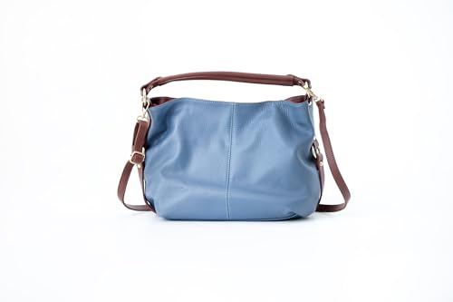 Image of Baroncelli Medium Italian Leather Tote Bag for Women - Pebbled Genuine Leather Handbag with Zipper - Made in Italy