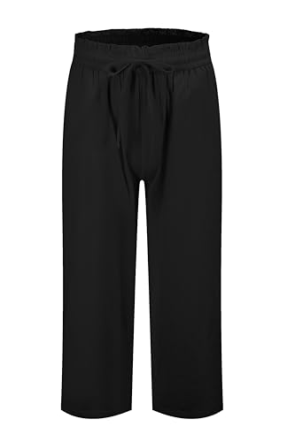 LNX Womens Linen Capri Pants Wide Leg High Waisted Drawstring Casual Cropped Pants with Pockets2