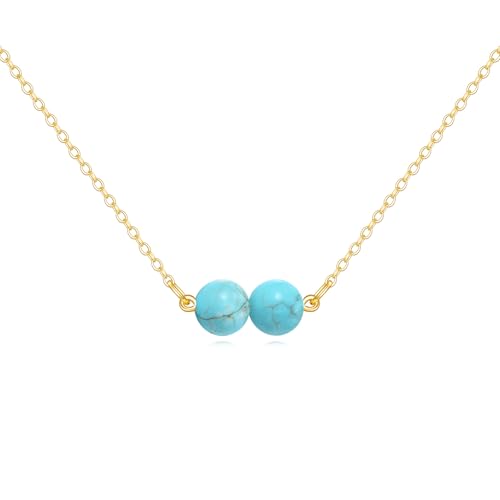 DOVRAN 14K Real Gold Turquoise Necklace for Women Solid Yellow Gold Jewelry Birthday Gifts for Wife Mom