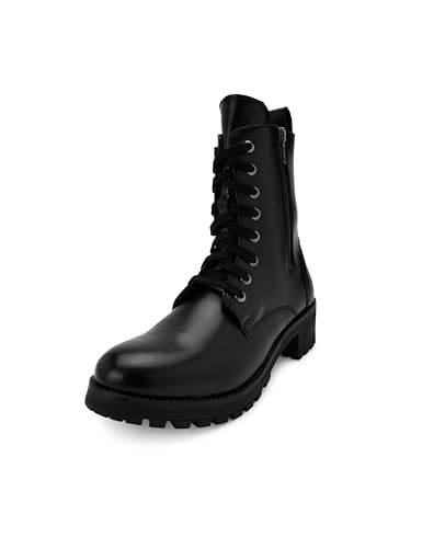 ELLE Women's Lace-Up Combat Boots with Side Zipper