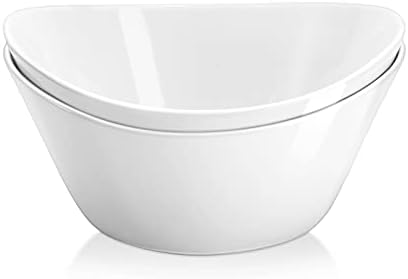 Yedio Salad Bowls Set, 30 Ounces Porcelain Serving Bowls for Kitchen, Large White Bowls for Salad, Soup, Oatmeal, Pasta, Snacks, Set of 2, Oven Dishwasher Safe
