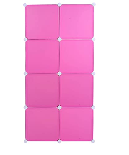 Image of KRISHYAM Kids Modular Storage Cabinet with Pink Kitty Cartoon Design Doors, 8 Cube Plastic Wardrobe Organizer, DIY Closet System with Hanging Rod, Toy & Clothes Storage (Hello Kitty, 8 Box)