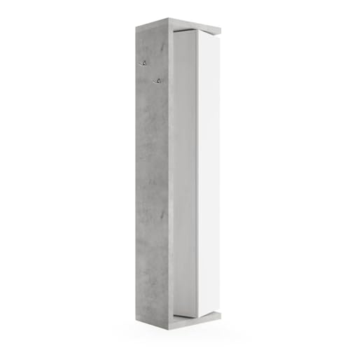 AltoBuy Arturo - Colonne pivotante 1 Porte 1 Miroir Blanc laqué et Aspect béton