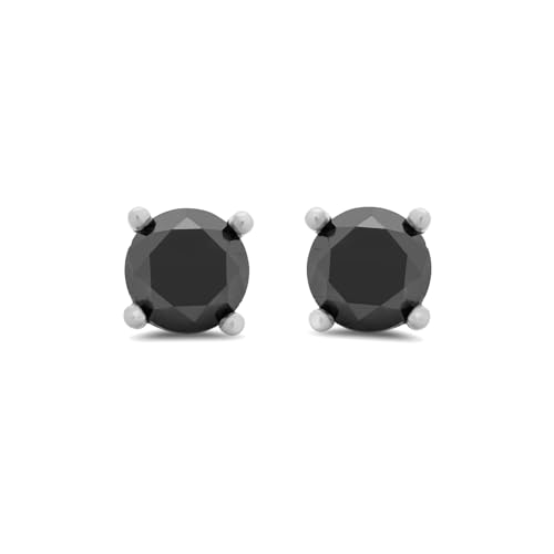 Amazon Essentials 0.5 to 2 Carats Round Black Diamonds, 10K White Gold, Stud Earrings - Stud Earrings for Women.