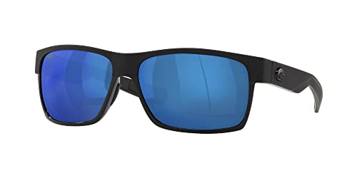 Costa Del Mar Rechteckige Halbmond-Sonnenbrille für Herren, Blue Mirror 580p/Glänzend Schwarz/Mattschwarzer Rahmen, 60 mm